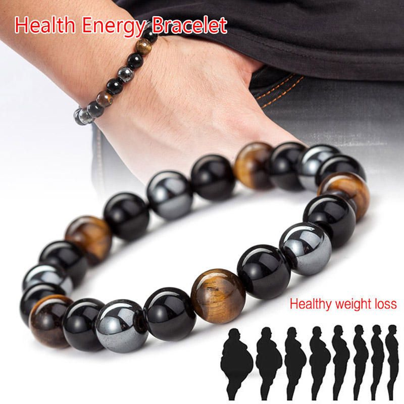 Magnetic Hematite Stone Bead Bracelet Health Care Magnet Men Weight Loss Jewelry MIRRORRR. 