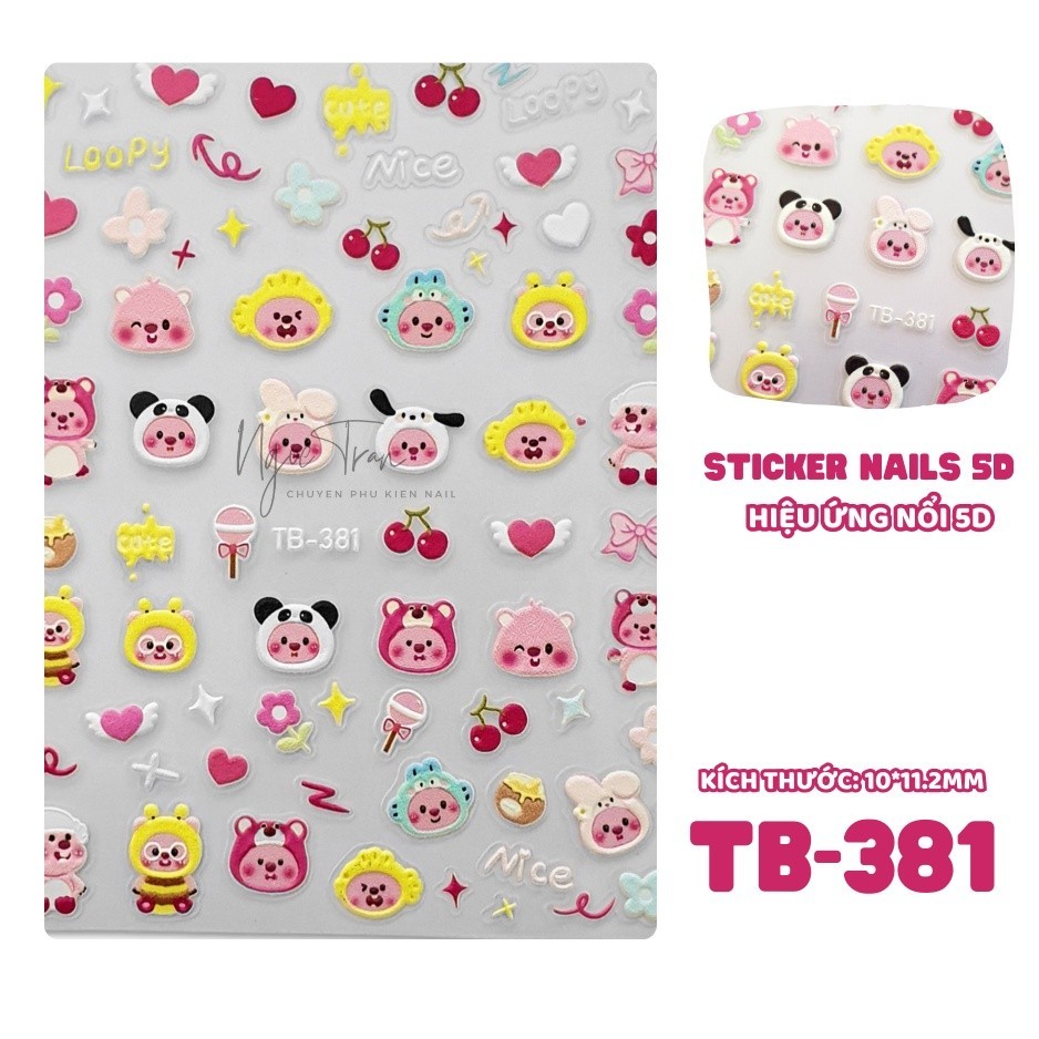 Sticker lụa nổi 5d | hoạt hình loopy | hình dán móng tay feb-542