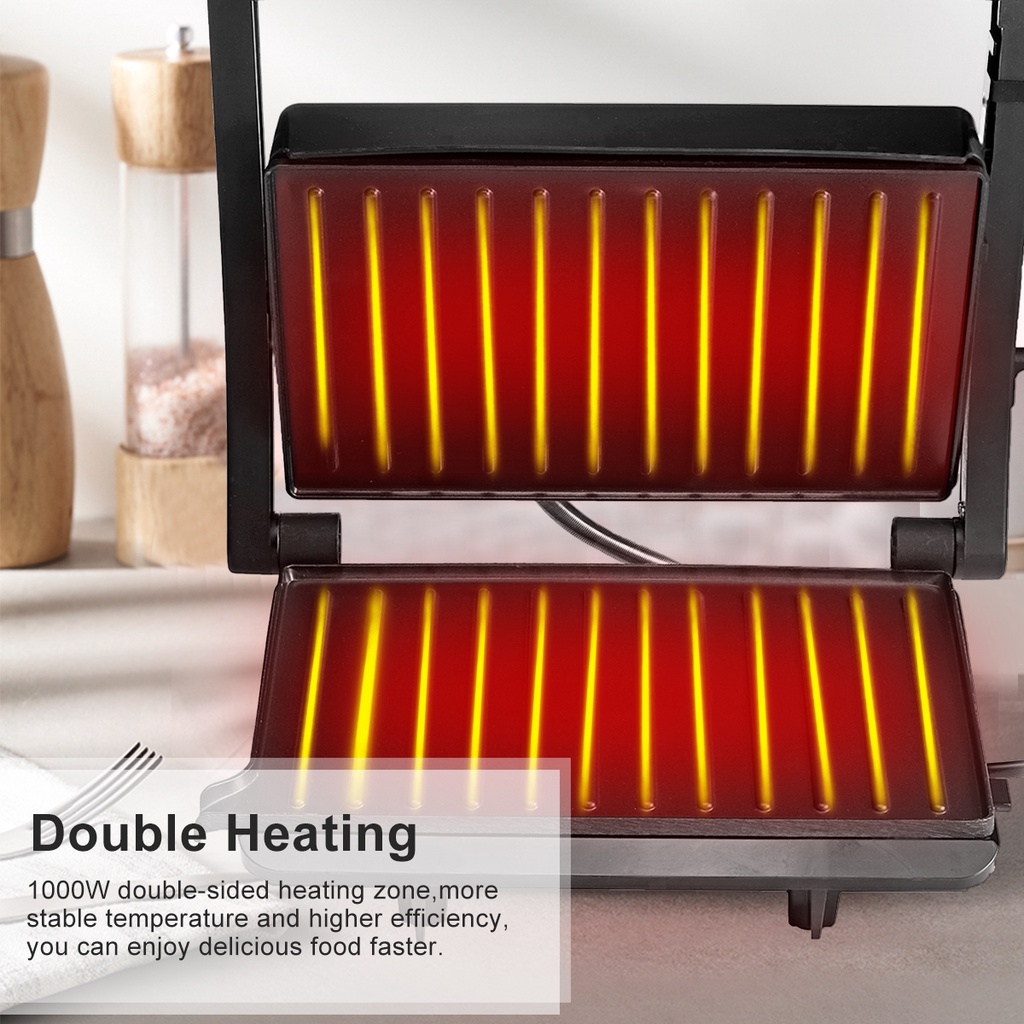 Breakfast Machine Double Heating Grilling Machine Grilled Steak Machine Household Grill Smokeless Barbecue Machine 1000W