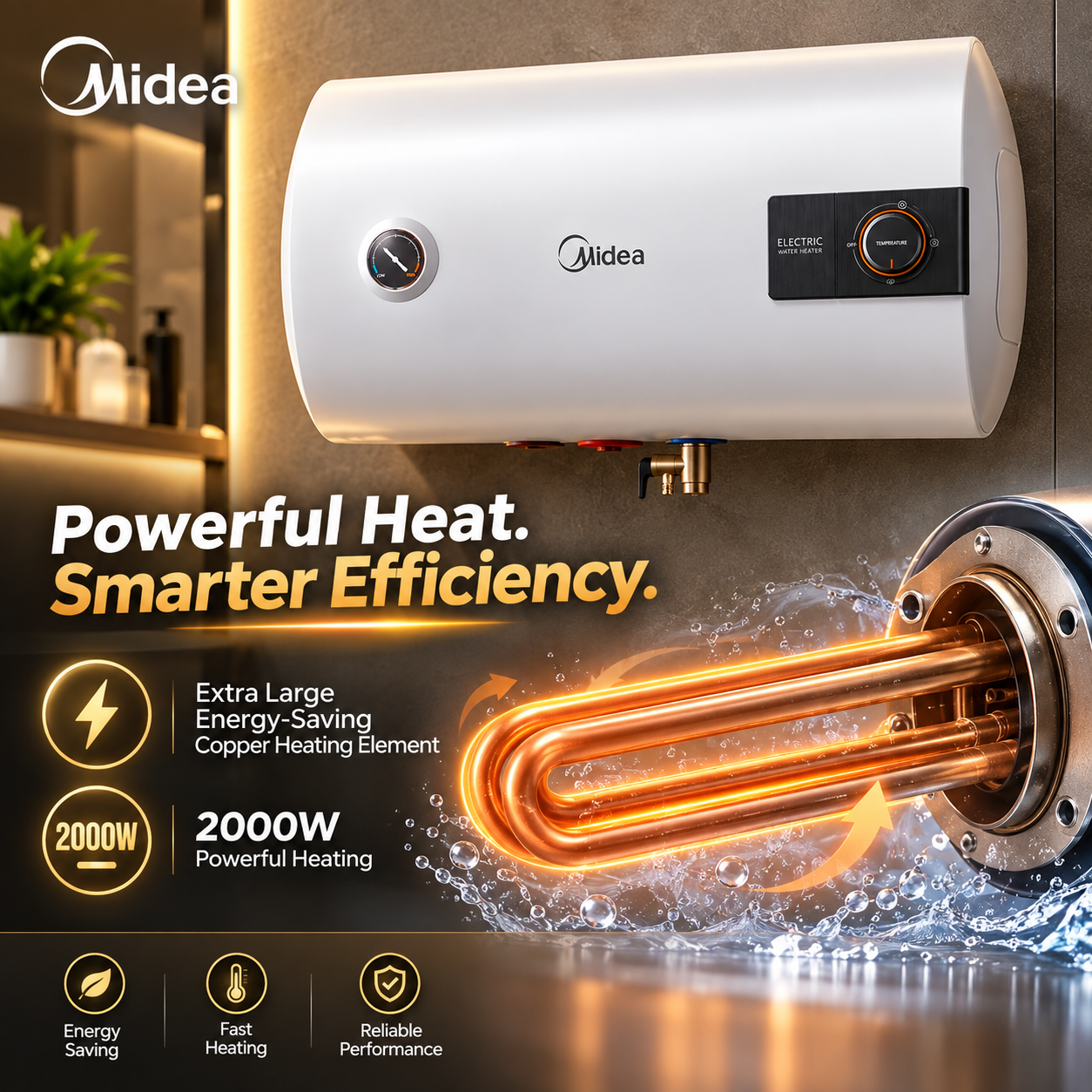 Midea D40-20A Geyser / Water Heater 40L White Free Installation Dhaka & CTG City.