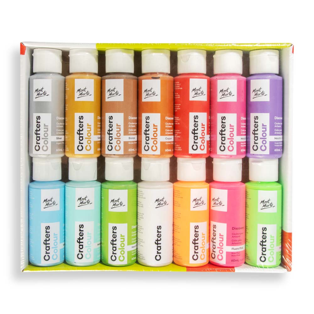 Mont Marte CRAFTERS COLOR METALLIC & FLURO 14PC*60ML.