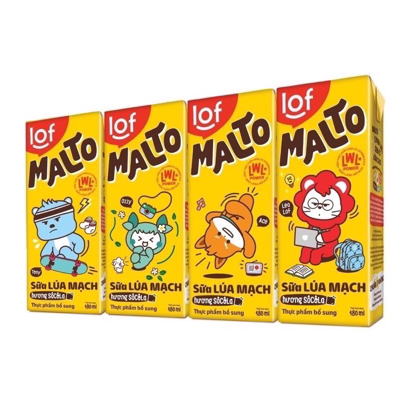 Lốc 4 Hộp Sữa Lúa Mạch Malto Đủ vị 180ml Date mới
