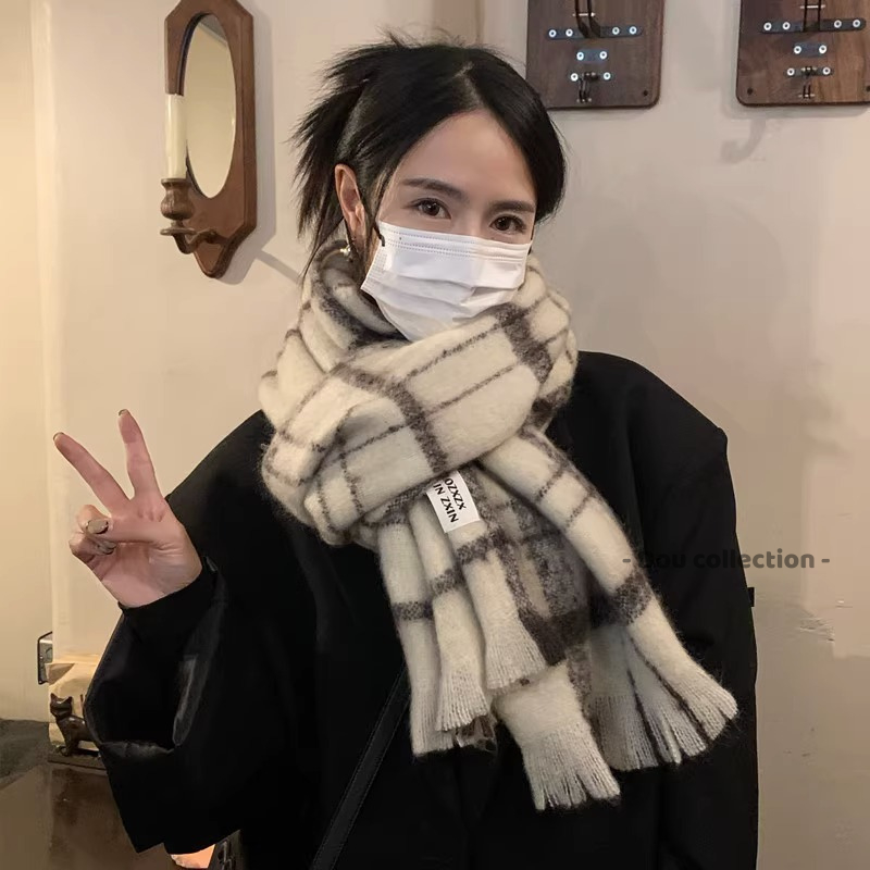 Khăn len trơn unisex nam nữ, Khăn cashmere choàng cổ chất mịn họa tiết sọc đơn giản thời trang thu đông - Mã LN131