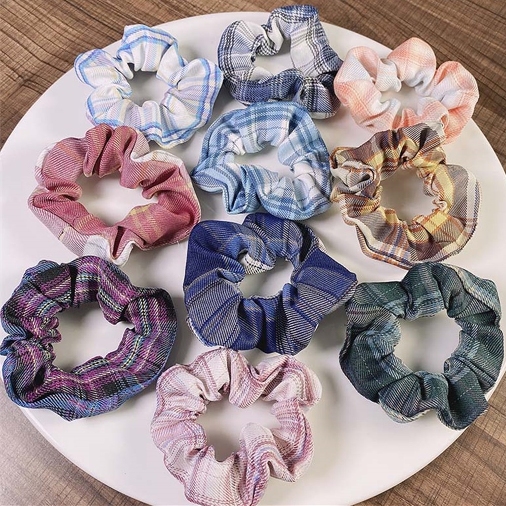 Dây buộc tóc, cột tóc scrunchies caro dễ thương