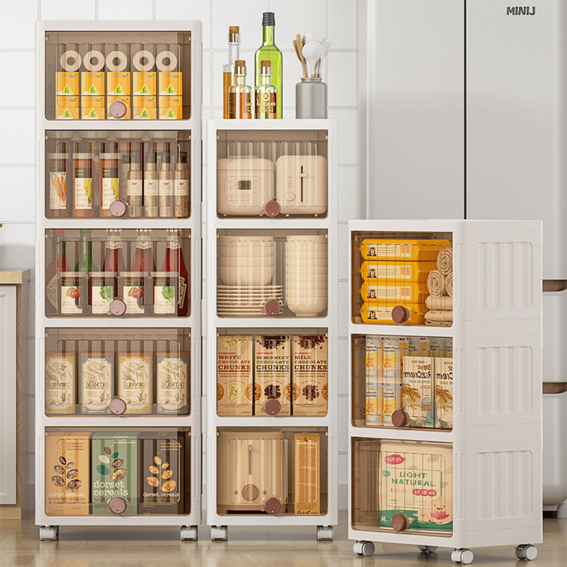 YONUO Swivel handle storage cabinet, floor-to-ceiling multi-layer vegetable snack shelf, large-capacity movable clamshell storage cabinet
