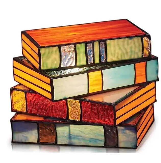 Stained Glass Stacked Books Lamp Diy Book Nook Kit Handcrafted 3d Puzzle Bookend Reading Nook Reading Night Creative Lamp
