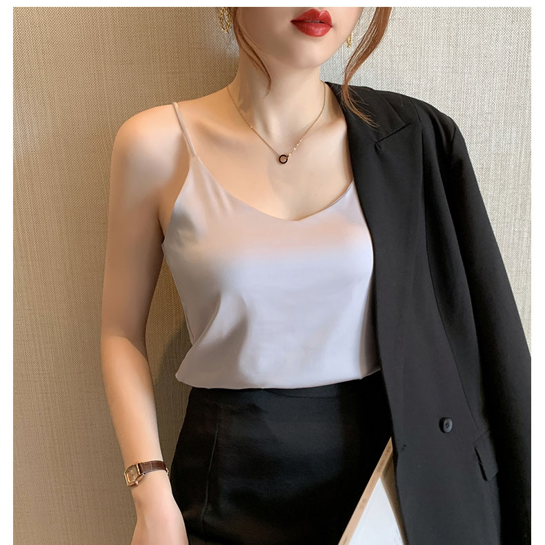 Áo 2 dây nữ trơn chất liệu lụa satil dáng suông