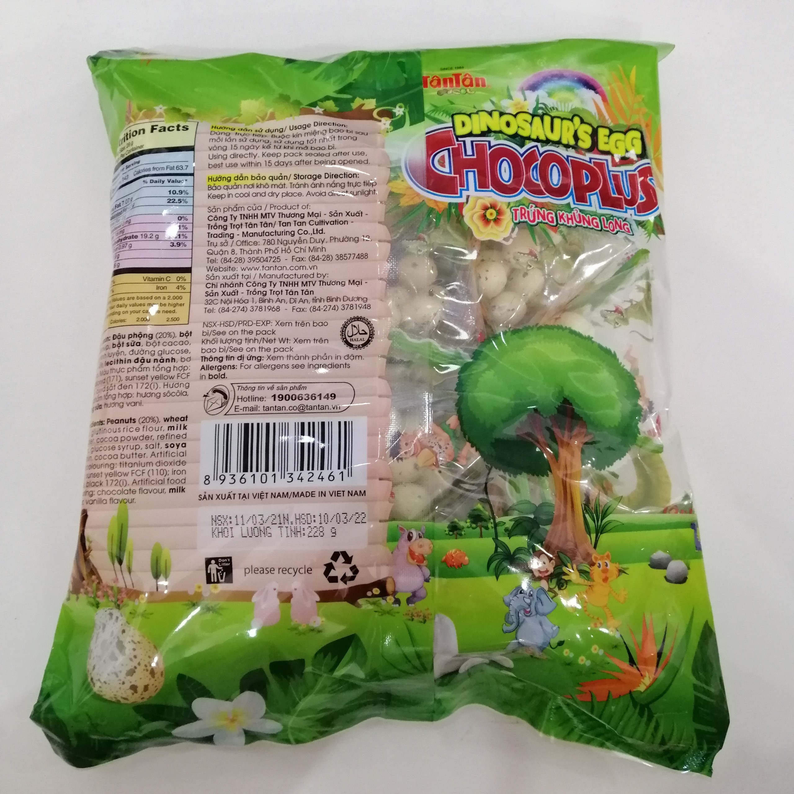 Sôcôla Đậu Phộng Trứng Khủng Long Tân Tân Dinosaur's Egg Chocoplus (Gói 192glớn)