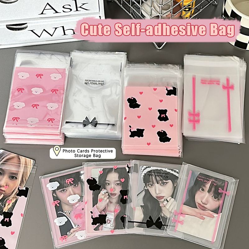 50Pcs Transparent Cute Bow Self-adhesive Opp Bag Kpop Idol Photo Cards  Protective Storage Bag Photocard Card Sleeves JINBING | Daraz.com.np