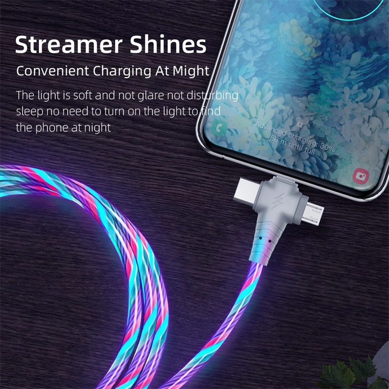 Cáp Sạc Phát Sáng LED 3 Trong 1 Bộ Sạc Nhanh Phát Sáng USB Type C Dây Micro USB Tương Thích Với Điện Thoại iPhone Android Cáp USB Chiếu Sáng
