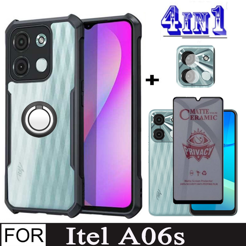 【Eco-friendly】 Poco M6 Plus Shockproof Phone Case for Poco C61 C65 M6 4G 5G 4 in 1 Camera Lens Soft Tempered Privacy Screen Protector and holder.