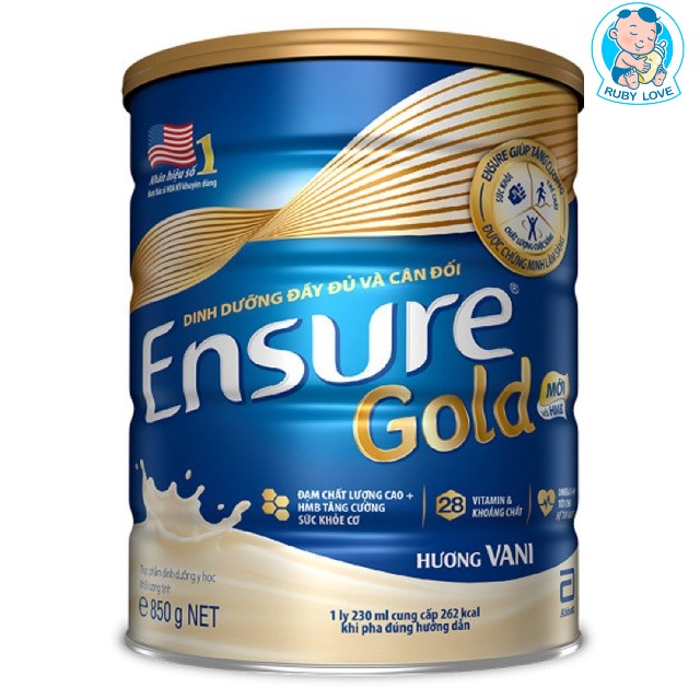 Date T11 2023 Sữa bột Ensure gold 850g Vị ngọt hương vani cho người lớn