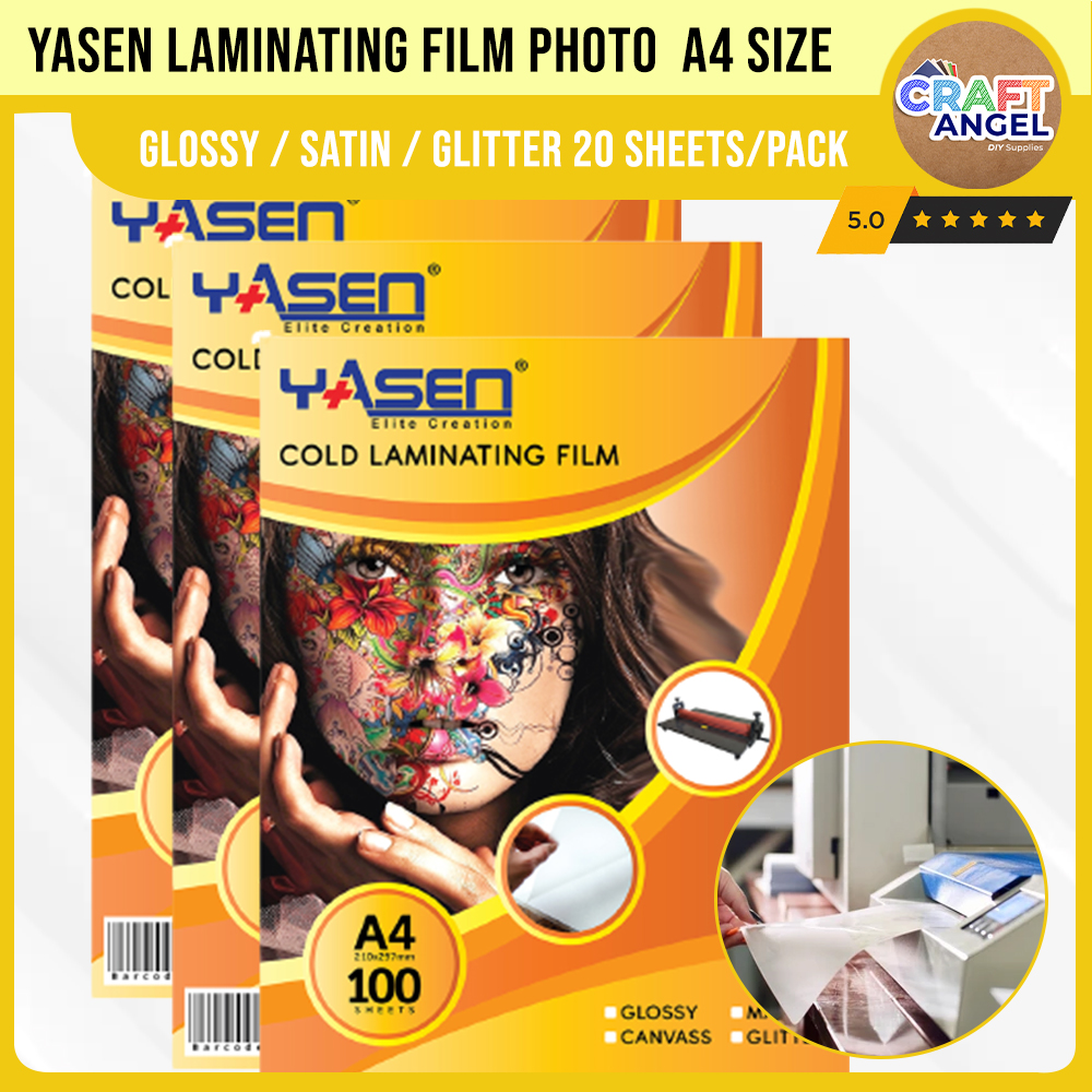 Yasen Photo Top Laminating Film Cold A4 Size Glossy / Satin / Glitter