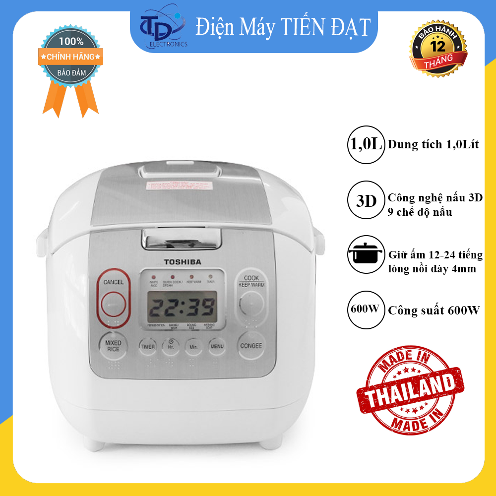 Nồi Cơm Điện Tử Toshiba 1 lít RC-10NMFVN(WT)- Made in Thai Lan - New