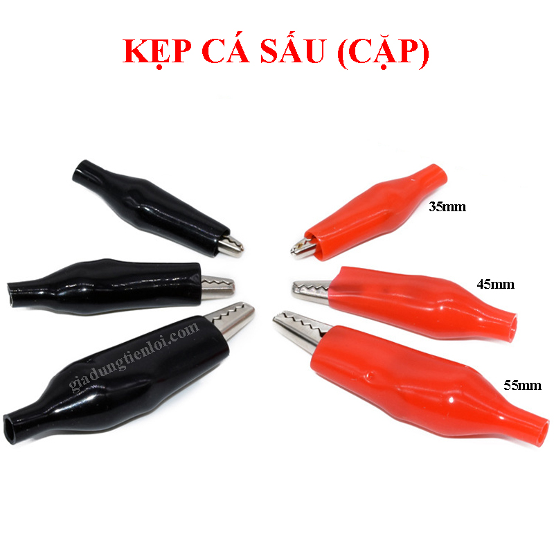 Combo 5 Cặp đầu kẹp cá sấu đỏ + đen nhiều kích thước test mạch nhanh chóng