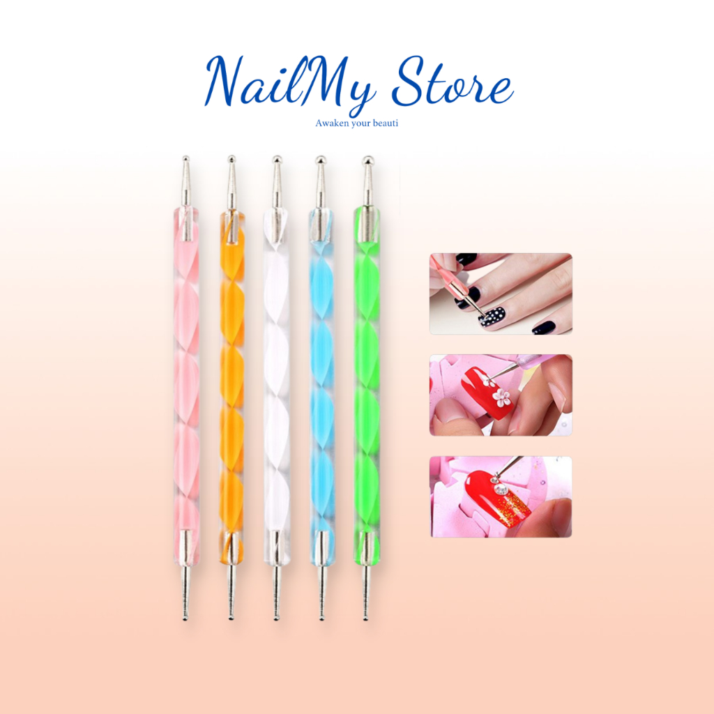 Bút chấm bi vẽ nail 2 đầu - Set 5 cọ chấm bi đủ size