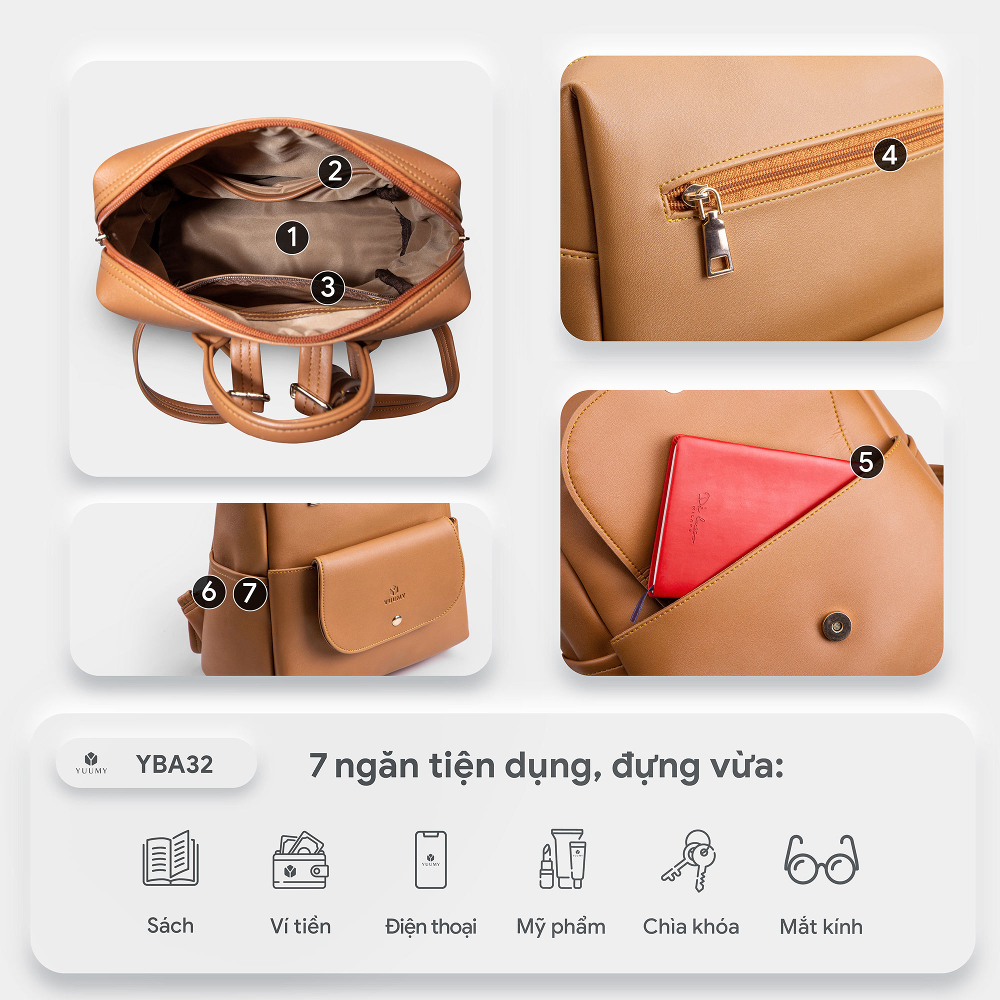 Balo nữ da mịn khóa kéo YUUMY YBA32