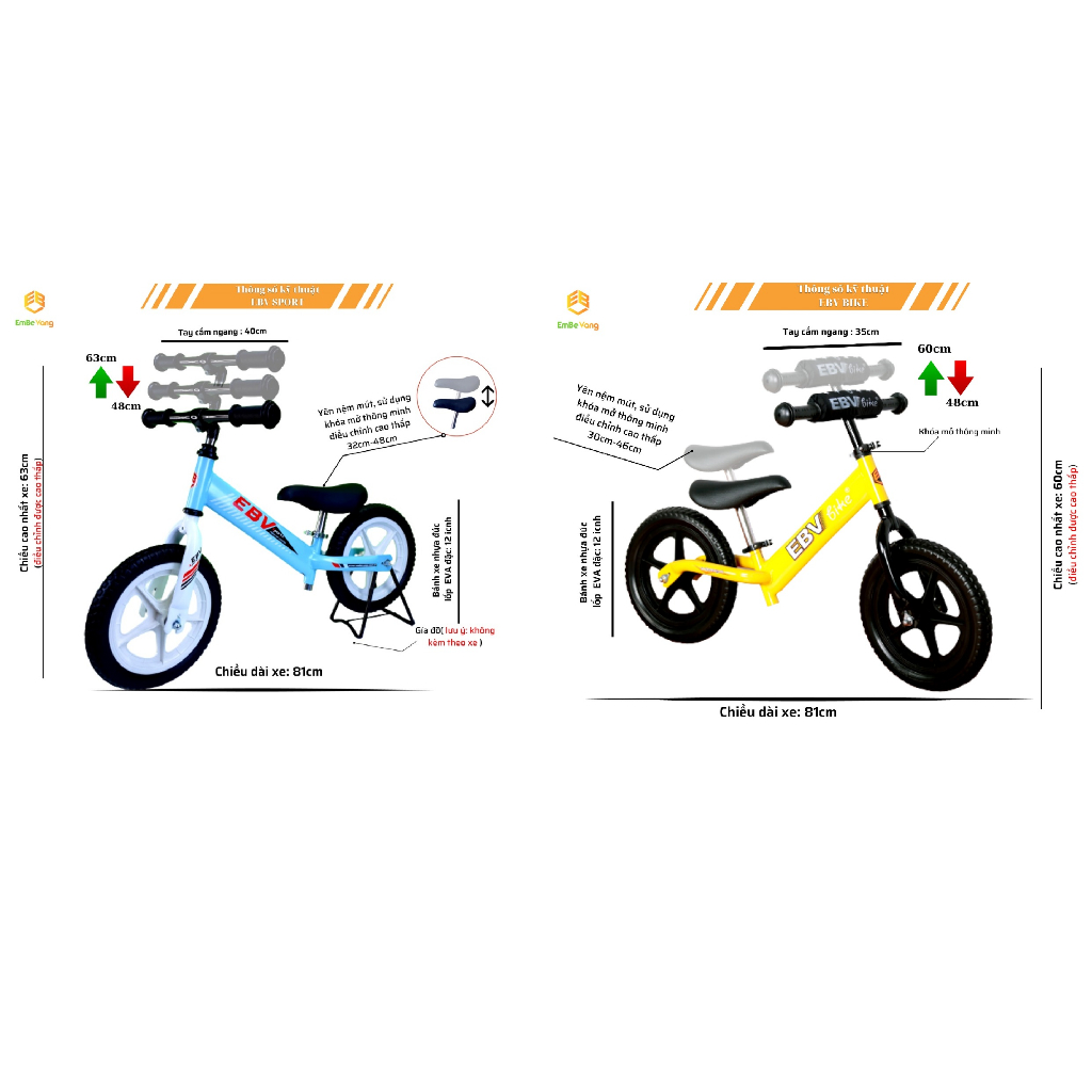 Xe Thăng Bằng EBV Cho Bé (Chính Hãng Cty Em Bé Vàng, BH 12 tháng)