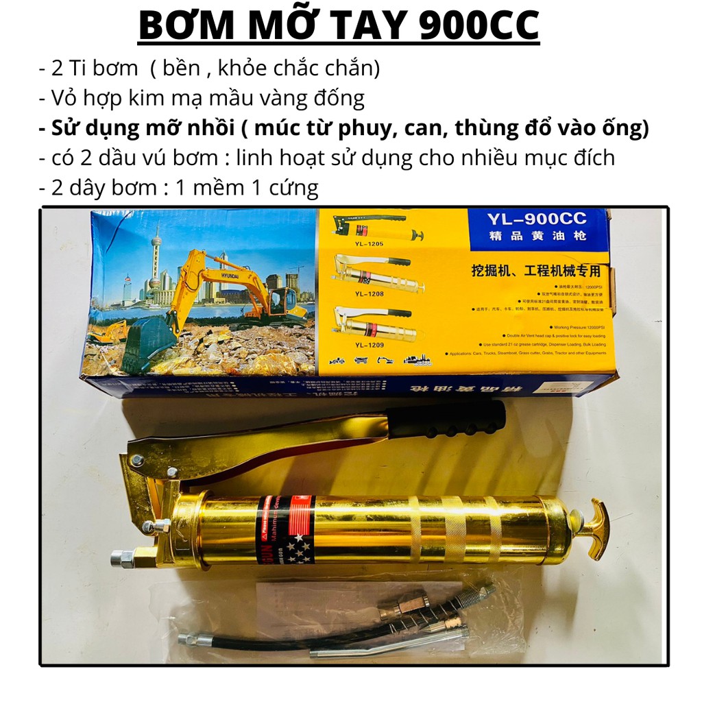 Bơm mỡ 2 ty 900cc TUNUK , bơm tay 2 xilanh sử dụng mỡ xô  hoặc tuýp