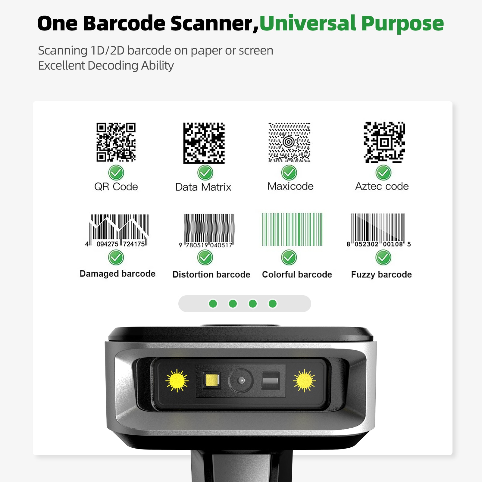 Eyoyo Auto-Sensing Screen Scanning 1D Bluetooth Barcode Scanner With 2500Mah Power Indicator Wireless 2D QR Code Reader 4-Mil
