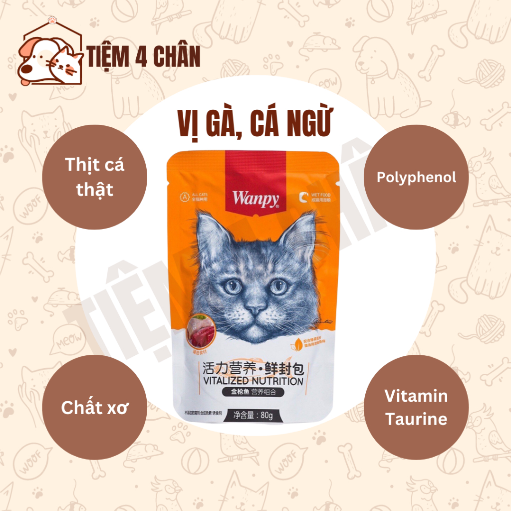 (Freeship) Combo 10 gói pate thức ăn ướt cho mèo Wanpy đủ vị