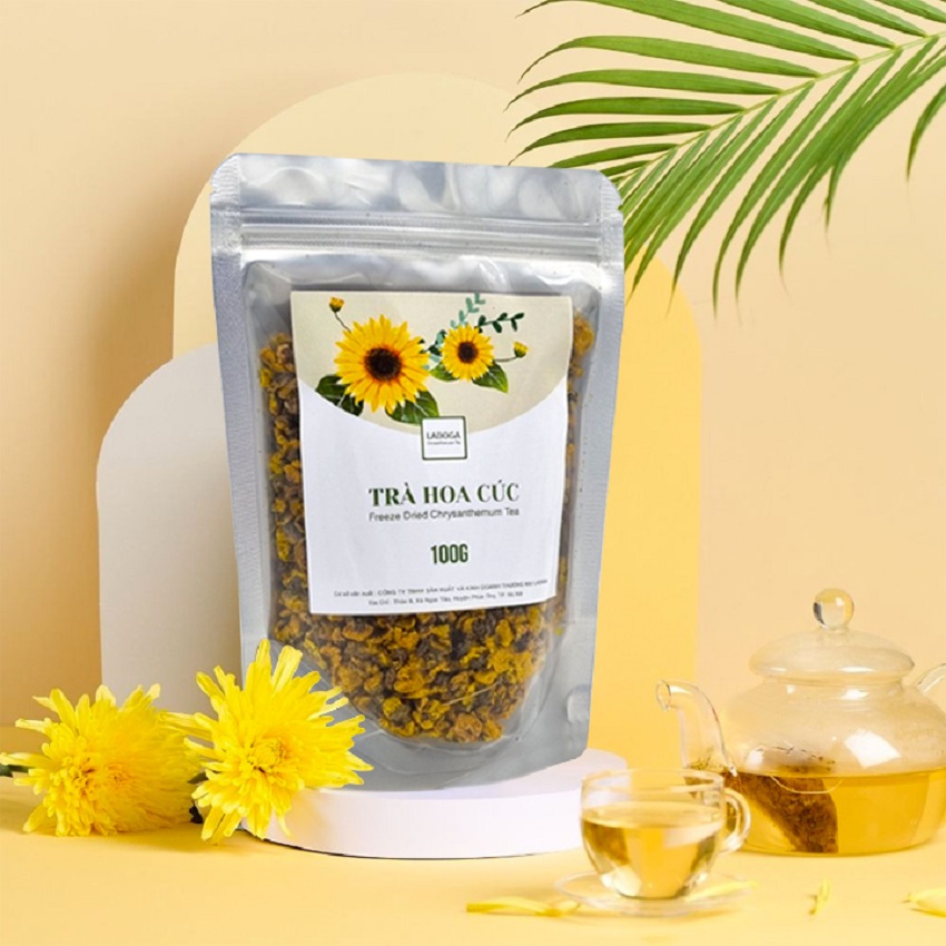 Trà hoa cúc vàng sấy khô LADOGA, trà thảo mộc túi 100g tốt cho sức khỏe thumbnail