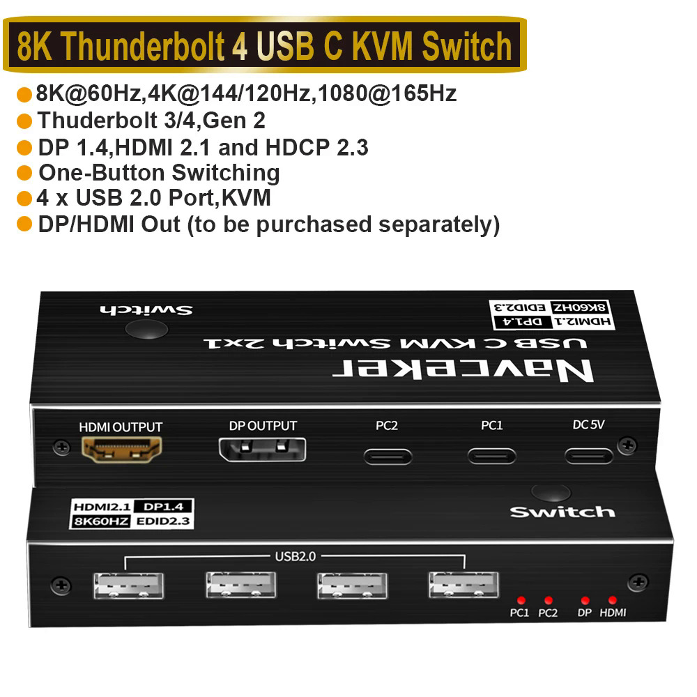 Navceker X K Thunderbolt Usb C Kvm Switch W Pd Charge K Hz Type C Kvm Switch Switch