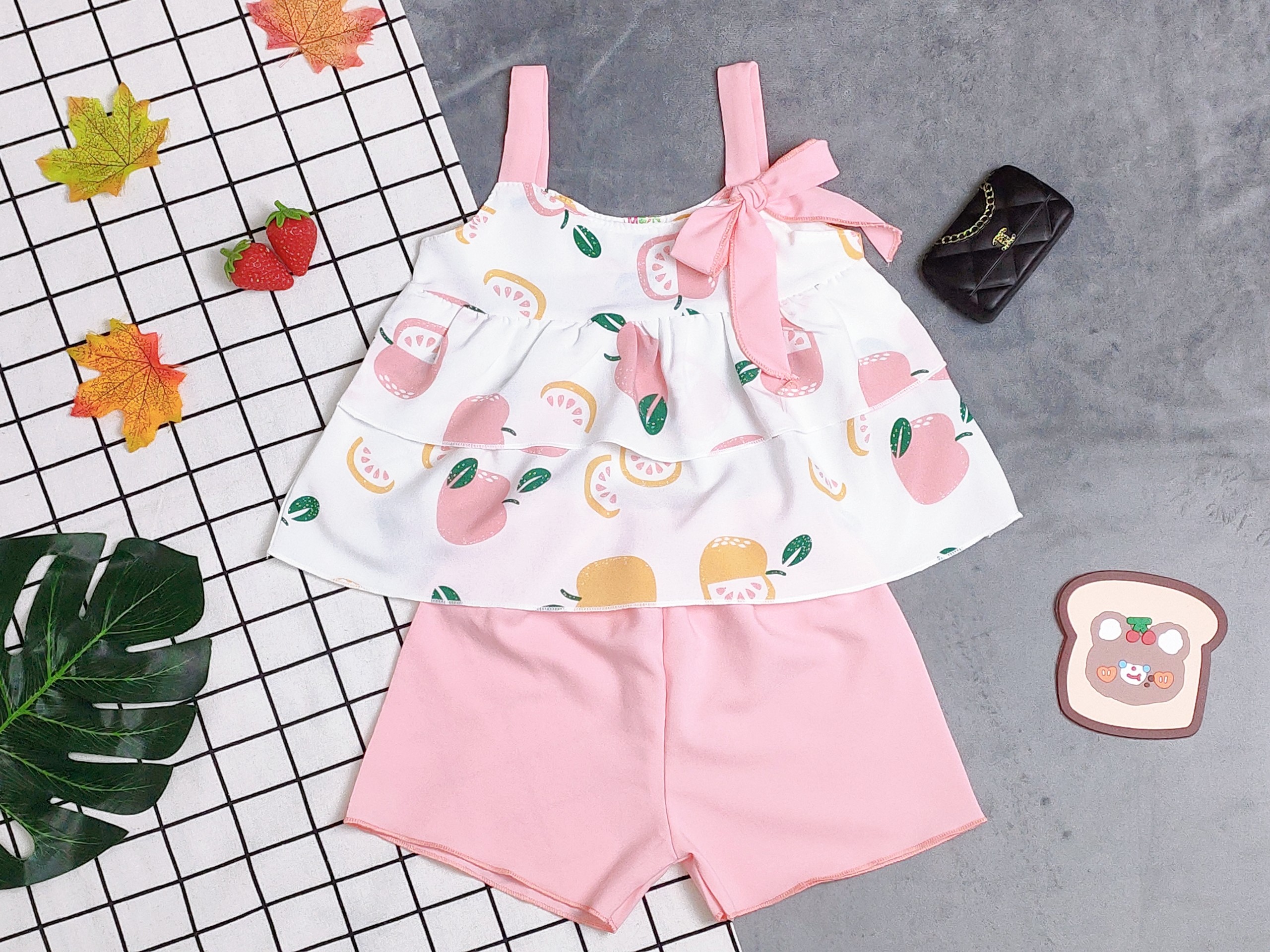 Bộ Lụa Tầng Phối Nơ Bé (6-18kg) (giao màu ngẫu nhiên)