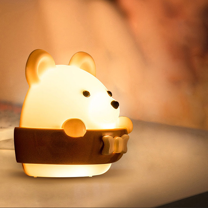 Creative bear LED night light charging plug remote control bedroom bedside no perforation eye protection wall light