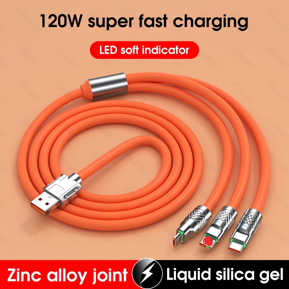 Dây Cáp Sạc Nhanh 6A 120W 3 Trong 1 Cho IPhone Micro Usb Type C