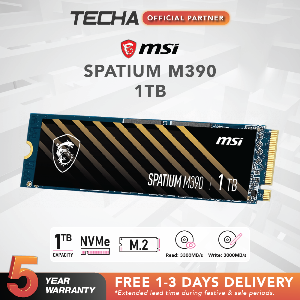 MSI SPATIUM M390 3300 MB/s Read 3000 MB/s Write NVMe SSD