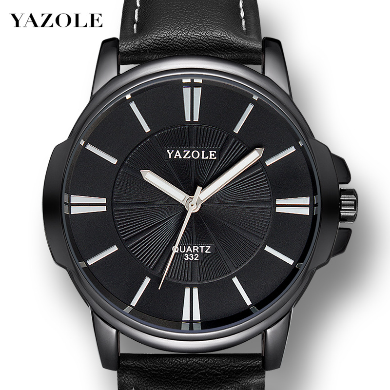 Đồng hồ nam dây da yazole 332 (Đen)