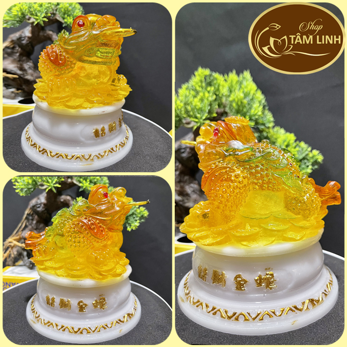 Cóc (Thiềm Thừ) Ngọc Phong Thủy Đế Kiếng Xoay Cao 14 cm
