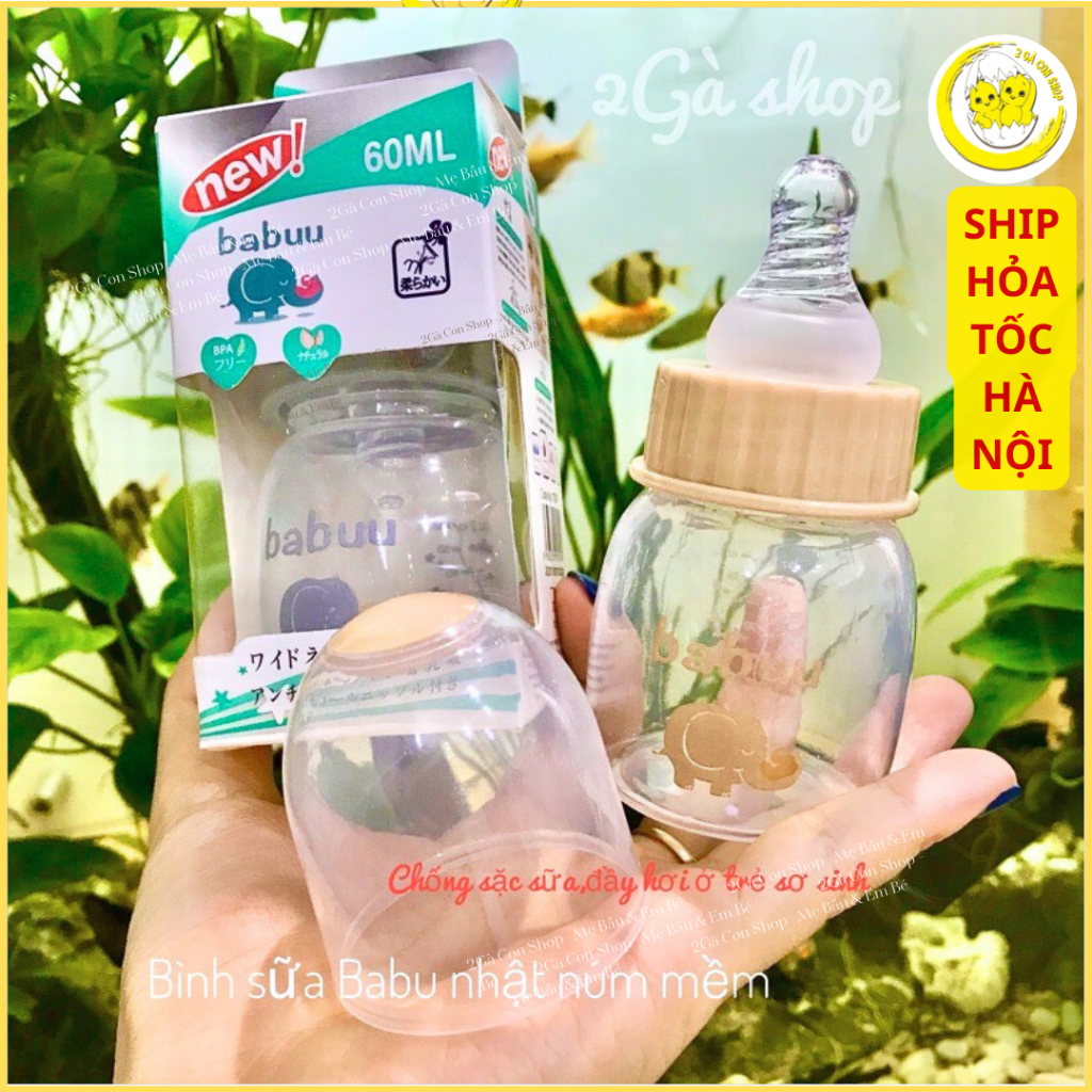 Bình sữa BaBu nhật 60ml núm mềm chống sặc sữa,đầy hơi