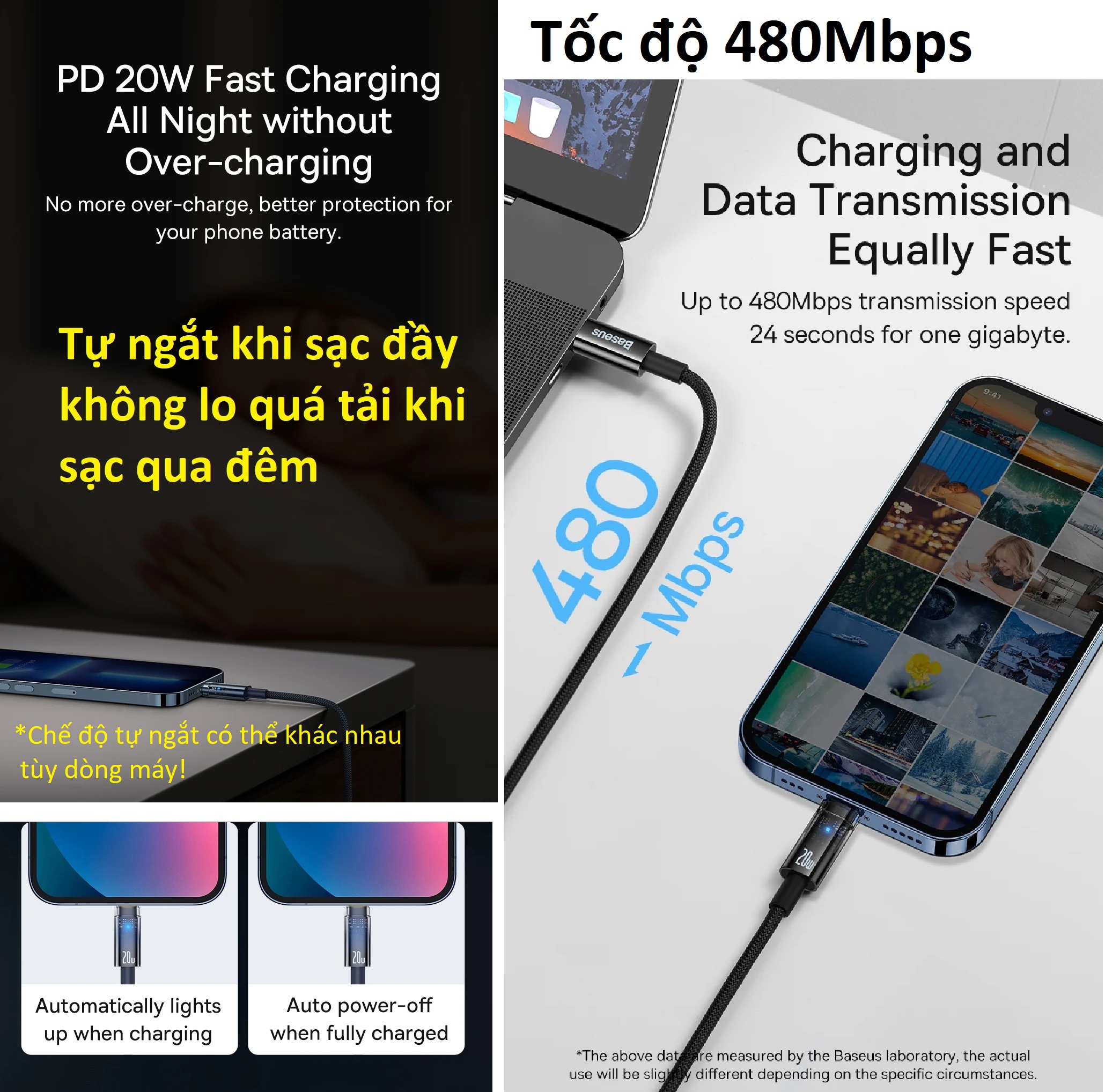 Cáp sạc iPhone PD20W tự ngắt khi đầy Baseus Explorer Series