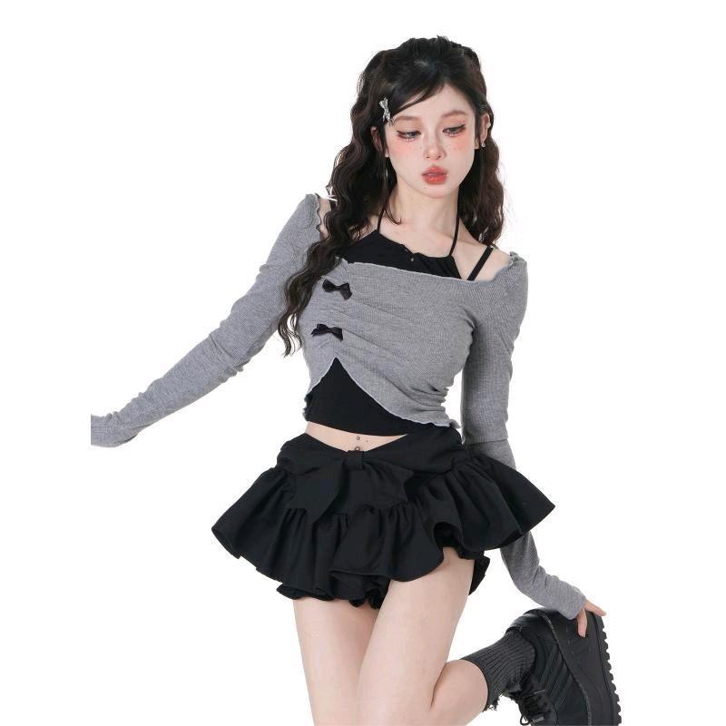 Quần váy nữ form ngắn phối nơ lưng thun dễ thương