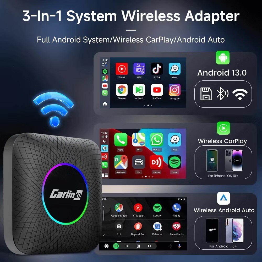 CarlinKit TBox Ambient LED Android13 AI Box Wireless CarPlay Android ...