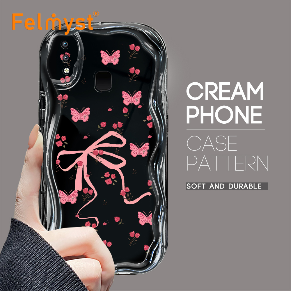 FELMYST%20for%20VIVO%20Y91%20Y95%201816%20Back%20Cover%20Butterfly%20Pink%20Flower%20Cream%20Texture%20Wavy%20Edge%20Soft%20Silicone%20Phone%20Case%20-%20Image%202
