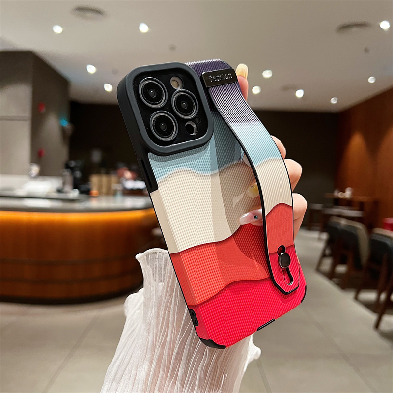 Colorful Wave Pattern Fashion Phone Case for IPhone 7 8 Plus SE 3 Shockproof Phone Case for IPhone 11 12 13 14 Pro Max Casing Leather Wristband Back Cover
