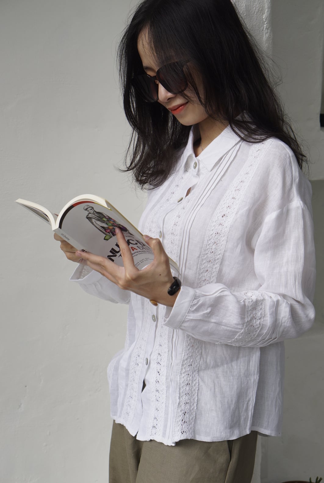 Áo sơ mi linen phối crochet CIRA - MaxMessi