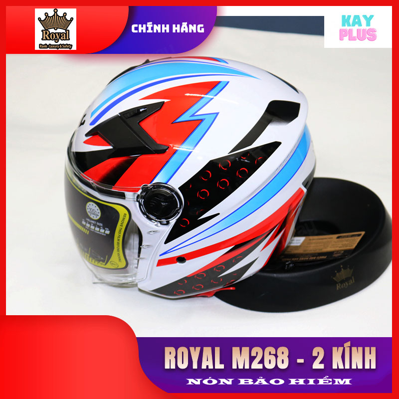 Mũ, nón bảo hiểm 3/4 2 kính - Royal M268