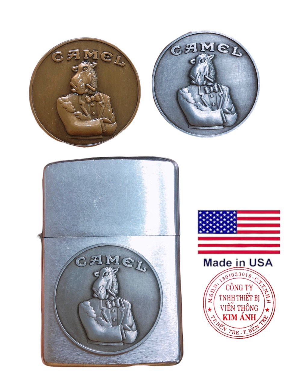 Miếng dán Eblem trang trí Zippo Mỹ chủ đề CAMEL, Chất liệu Inox không gỉ, Zin nhập Mỹ