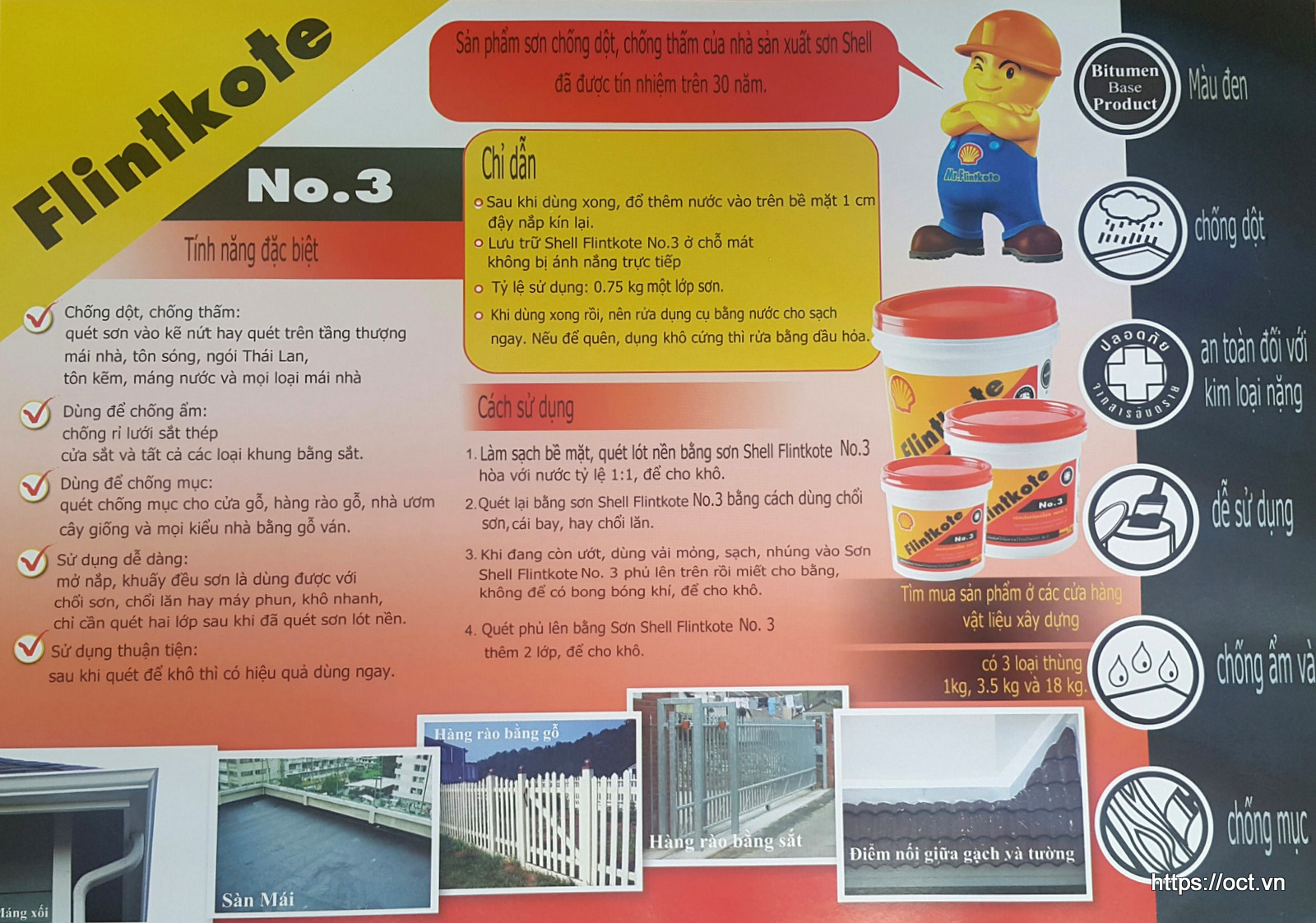 [Thùng 3,5L] Sơn chống thấm gốc Bitum Flintkote No.3 (màu đen)