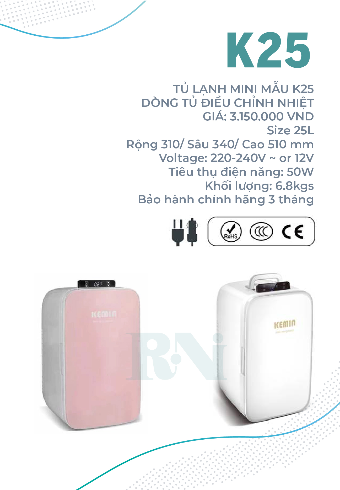 Tủ Lạnh Mini KEMIN K25- 25L Chính Hãng Chỉnh Nhiệt- Dùng ở nhà và ô tô, 2 chiều nóng lạnh