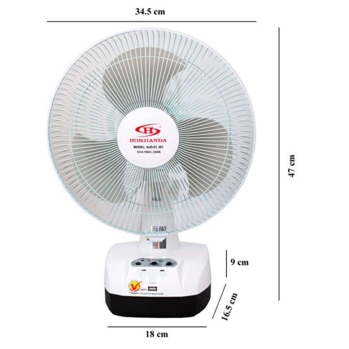 QUẠT SẠC HONJIANDA HJD - FL 301 LED (Lồng xoay)
