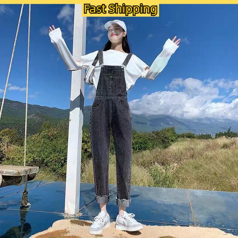TOFASHIONS Jumpsuit Women Korean Style Women Overalls High Waist Loose Denim Suspender Pants Full Length Slim Stretch Denim Jumpsuit Trousers Jeans Untuk Perempuan 23091410