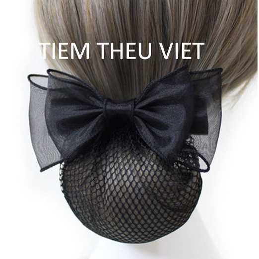 Kẹp tóc búi lưới tiệm thêu việt chất liệu voan bl05