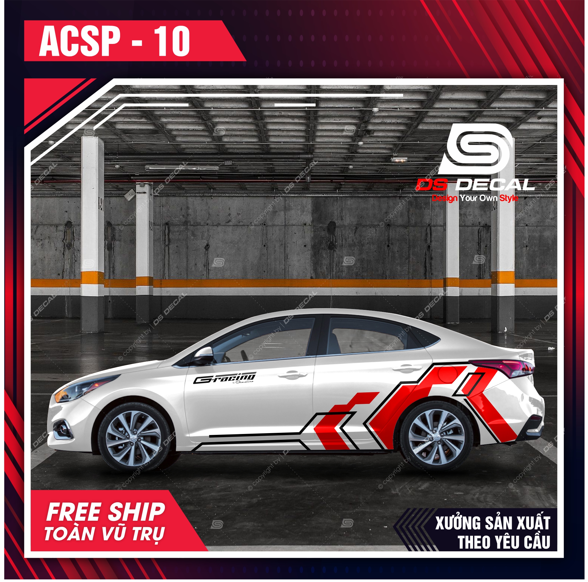 TOP 8 tem dán xe Hyundai Accent, decal dán sườn xe DS Decal