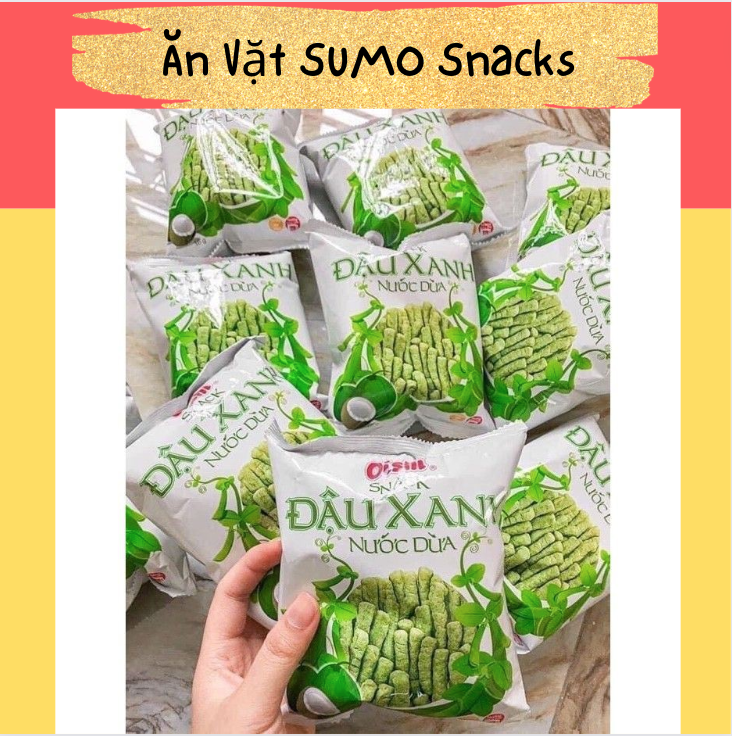 Bịch 10 Gói Bim Bim Oishi Đậu Xanh Nước Cốt Dừa 16g-Ăn Vặt Sumo Snack