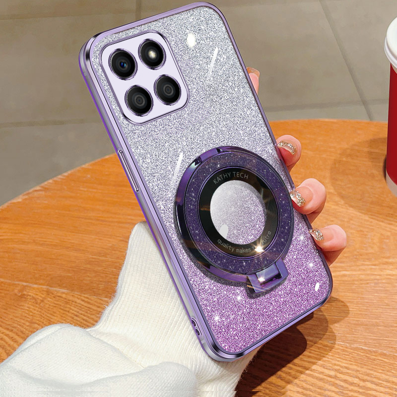 For Honor X6B 4G Case Creative Bracket Transparent Fashion Soft Glitter Plated Fall Prevention for Honor X6B Back Cover.